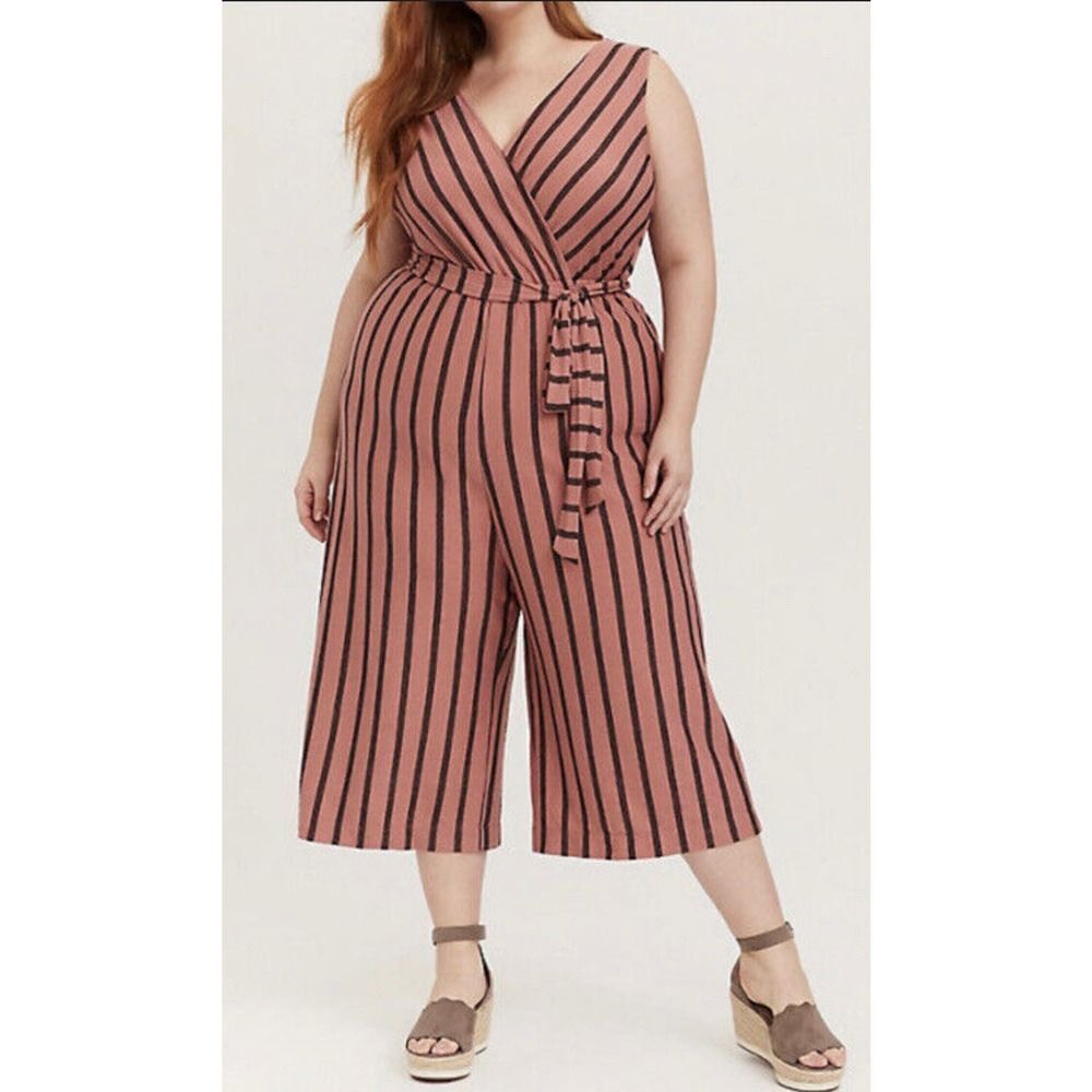 Torrid 1X Dusty Rose and Black Striped Textured Knit Culotte Jumpsuit